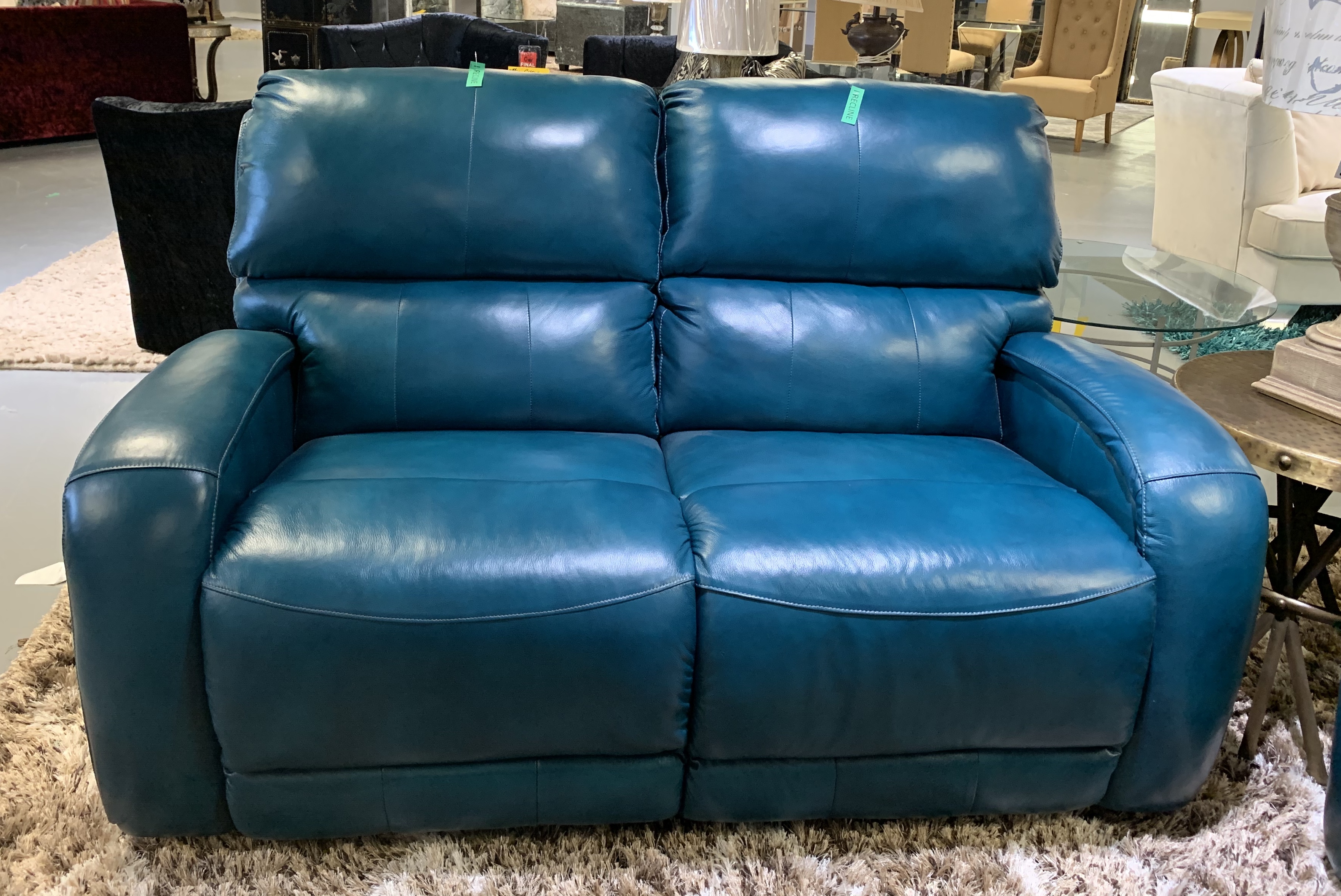 leather loveseat sofa turquoise